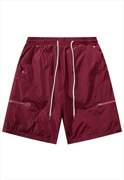Utility board shiny shorts in burgundy red