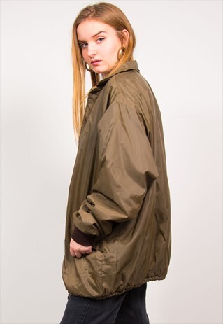 VINTAGE 90'S OLIVE GREEN OVERSIZED COACH JACKET