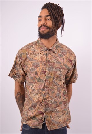 PATAGONIA VINTAGE CRAZY PRINT SHIRT SHORT SLEEVE BROWN