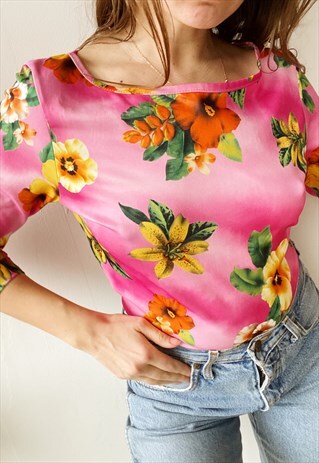 VINTAGE Y2K DIETER HEUPEL KITSCH FESTIVAL FLORAL TOP BLOUSE