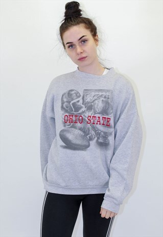 VINTAGE EMBROIDERED USA FOOTBALL SWEATSHIRT IN GREY LARGE