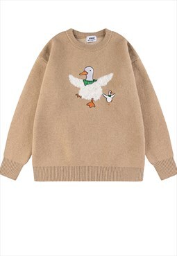 Goose sweater knitted retro cartoon jumper in brown