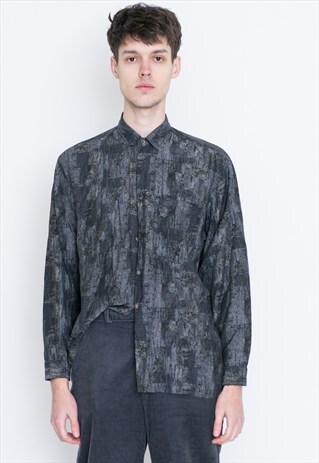 VINTAGE GREY PATTERNED LONG SLEEVE RETRO SHIRT