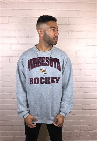 VINTAGE MINNESOTA HOCKEY COLLEGE SWEATSHIRT IN GREY