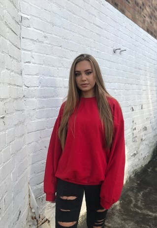 LOVE ROUTE UNISEX OVERSIZED FLEECE JUMPER SWEATSHIRT RED