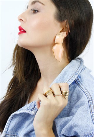 GEOMETRIC PINK GOLD DROP DANGLE EARRINGS