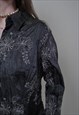 VINTAGE BLACK BLOUSE WITH FLOWERS EMBROIDERY IN WOMEN LARGE 