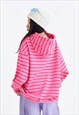 HORIZONTAL STRIPE HOODIE UNSHAKABLE SLOGAN PULLOVER TOP PINK