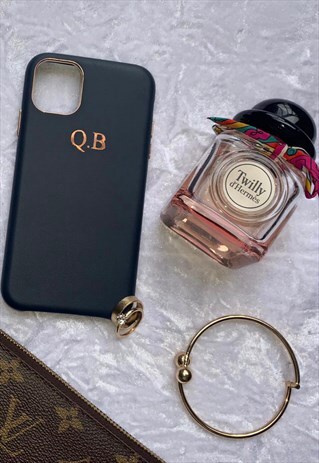 PERSONALISED IPHONE 11 CASE LEATHER NAVY