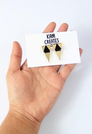 ACRYLIC TRIANGLE SHARD STUDS IN BLACK AND GOLD MIRROR