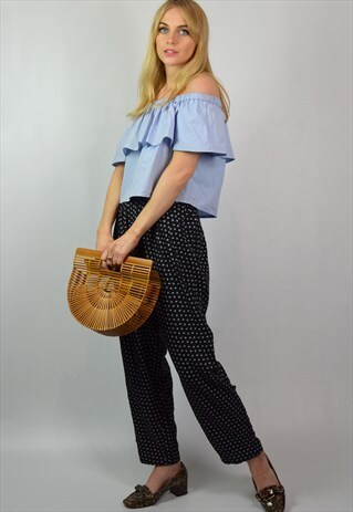 VINTAGE 90S BLACK & WHITE BOHO FESTIVAL WIDE LEG TROUSERS