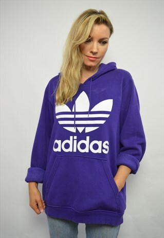VINTAGE 90S OVERSIZED PURPLE & WHITE ADIDAS HOODIE RETRO