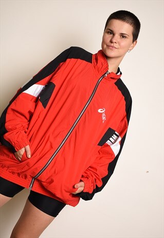 90S ASICS SPORTS LOGO PRINT SHELL WINDBREAKER BOMBER JACKET