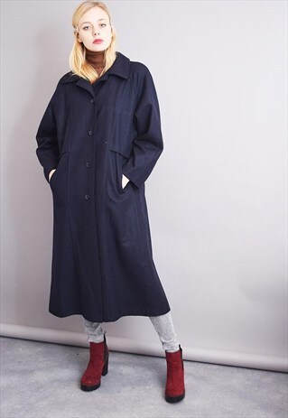 90'S RETRO CLASSIC CUT MINIMALIST WARM NAVY BOYFRIEND'S COAT