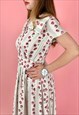 50'S VINTAGE WHITE COTTON FLORAL UNWORN MIDI DRESS