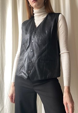 Vintage Leather Black Waistcoat Size Medium 