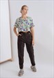 VINTAGE RELAXED FIT SHORT SLEEVE FLORAL REWORKED CROP TOP S