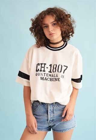 90'S RETRO ATHLEISURE OVERSIZED VARSITY T-SHIRT TOP TEE