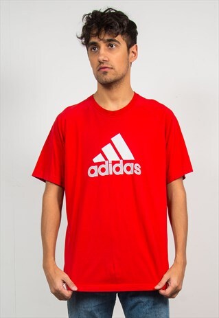 VINTAGE ADIDAS T-SHIRT RED CREW NECK 90'S