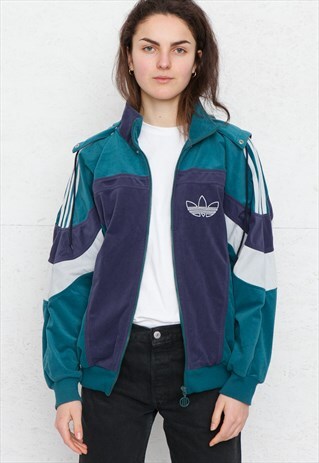VINTAGE GREEN BLUE ADIDAS ZIP TRACK JACKET