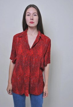 Vintage red zebra print blouse with short sleeve 
