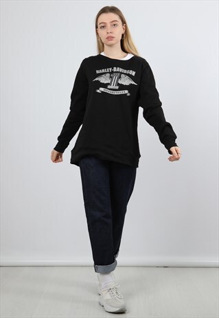 VINTAGE HARLEY-DAVIDSON XL BLACK PRINTED LOGO SWEATSHIRT
