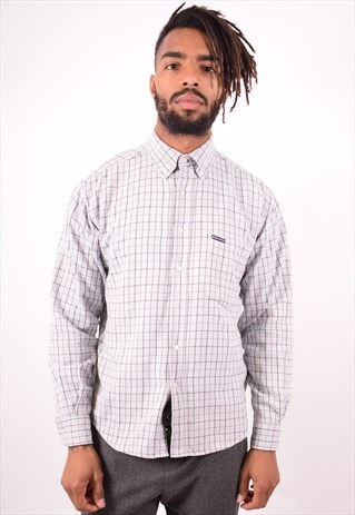 SERGIO TACCHINI MENS VINTAGE SHIRT SMALL GREY CHECK 90S