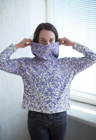 VINTAGE 80'S PURPLE PATTERNED CROPPED TOP