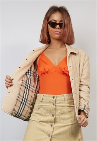 VINTAGE 90'S BURBERRY BEIGE CORDUROY QUILTED JACKET