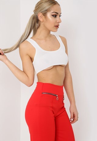WHITE UNDER BOOB RIBBED CROP TOP