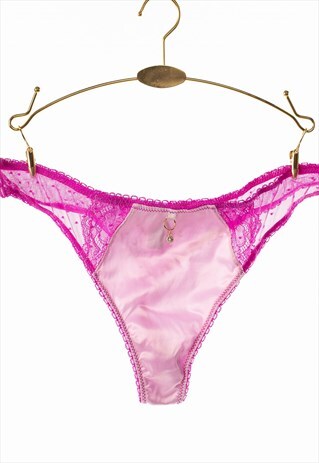 Pink Satin and Lace Thong Pink Satin Thong Knicker Pink