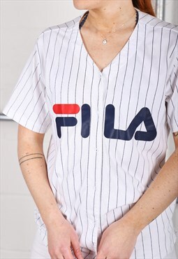 Vintage Fila T-Shirt White Short Sleeve Baseball Tee UK 10