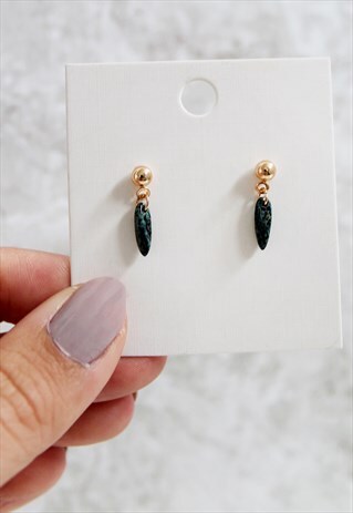 SPECKLE BLUE TEARDROP GOLDEN STUDS