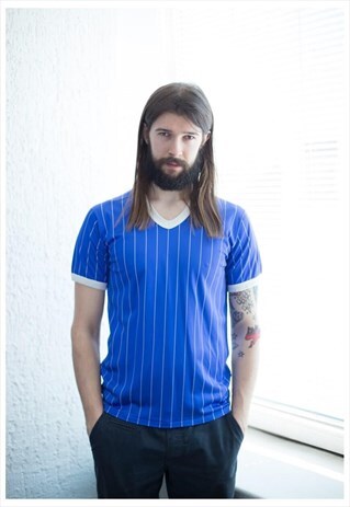 VINTAGE 70'S SHIMMERING STRIPED TOP IN BLUE