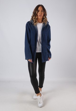 DENIM JACKET HOODED OVERSIZED FITTED LONGLINE UK 12 (CW3K)