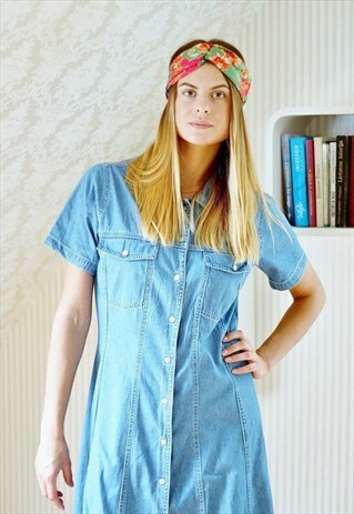 LIGHT BLUE DENIM MIDI DRESS