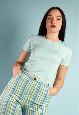VINTAGE Y2K RETRO MINIMALIST EGGSHELL LYCRA T-SHIRT TOP TEE