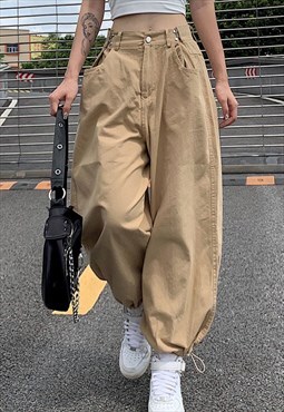 Drawstring casual loose cargo trousers
