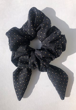 SCRUNCHIE WITH TIE IN BLACK WITH GOLD SPOTS