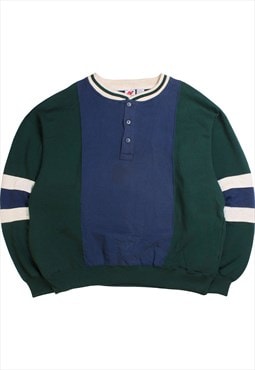 Vintage  Nucleus Sweatshirt Striped Quarter Button Navy Blue