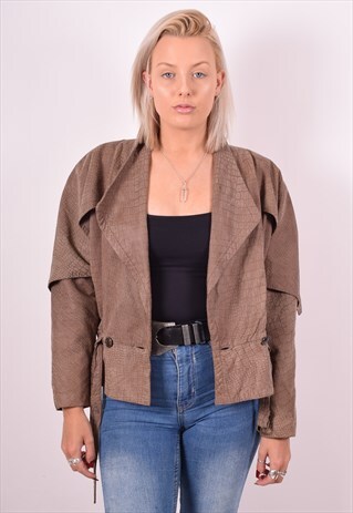 WOMENS VINTAGE LEATHER JACKET LARGE BROWN 90S