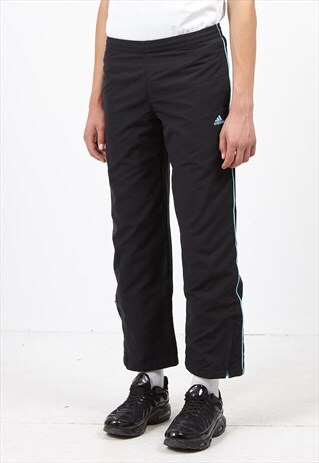 VINTAGE RETRO BLACK BLUE ADIDAS TRACK BOTTOMS JOGGERS