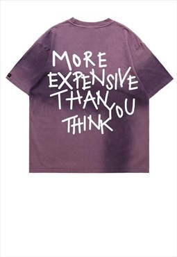Money slogan t-shirt planet tee tie-dye top in retro purple