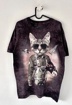 The mountain brown cat fighter pilot tie dye T-shirt small 