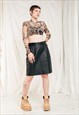 VINTAGE LEATHER SKIRT 80S MIDDLE RISE MIDI IN BLACK