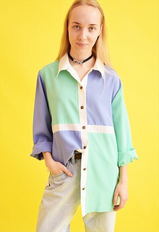 80'S RETRO PASTEL OVERSIZED MOMS SHIRT TOP