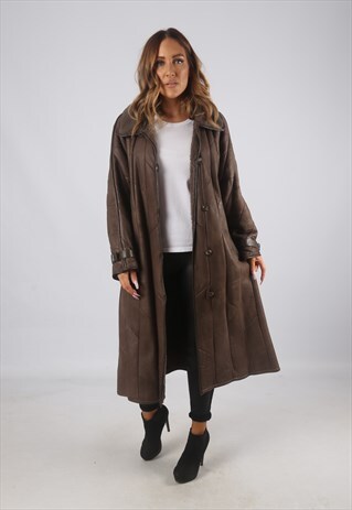 VINTAGE SHEEPSKIN LEATHER SHEARLING COAT LONG UK 16 XL (C9AU