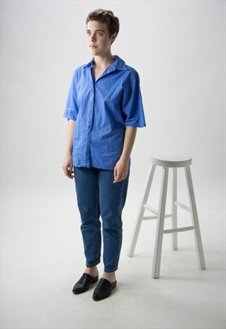 PINDOT BLUE BLOUSE / VINTAGE OVERSIZED BUTTON UP