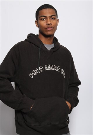 VINTAGE RALPH LAUREN POLO JEANS OVERSIZED LOGO HOODIE BLACK