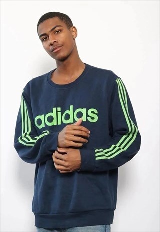 VINTAGE ADIDAS CHEST PRINT SWEATSHIRT NAVY